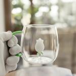 پیاله شیشه‌ ای با طرح گل رز داخلی