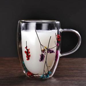 گیلاس دوجداره کریستالی با تزیین گل‌ های خشک