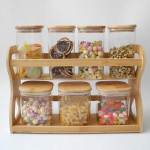 ست مصالح دانی شیشه ای دو طبقه با استند چوبی