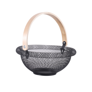 سبد میوه توری با دسته چوبی