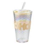 لیوان شیشه ای فانتزی با نی