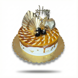 کیک کاراملی با قلب و بادبزن طلایی